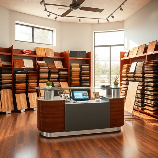 Flooring showroom in Piedmont, OK with diverse samples, modern reception, and inviting natural light.