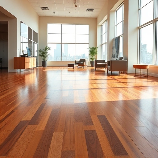 Stunning hardwood flooring installation in a modern commercial space at Tinker AFB, OK, showcasing craftsmanship and elegance.