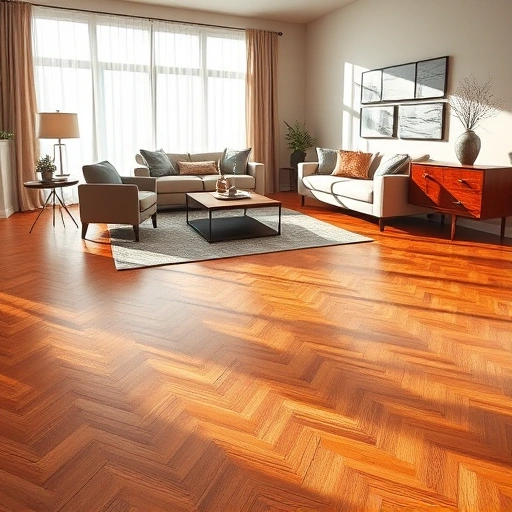Beautiful hardwood flooring installation in Bridge Creek OK, featuring a herringbone pattern in a modern living space.