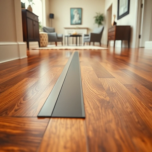 Completed hardwood floor transition strip installation in a modern Oklahoma City interior, showcasing rich tones and craftsmanship.
