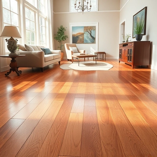 Completed hardwood flooring installation in Piedmont OK, showcasing polished surface and stylish living space decor.