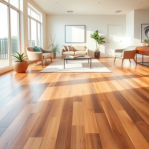 Spacious living room in Newcastle, OK with polished hardwood flooring, modern windows, and minimalistic decor.