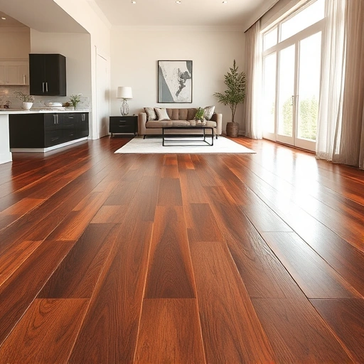 Completed dark hardwood flooring installation in modern Warr Acres room with elegant decor and natural lighting.