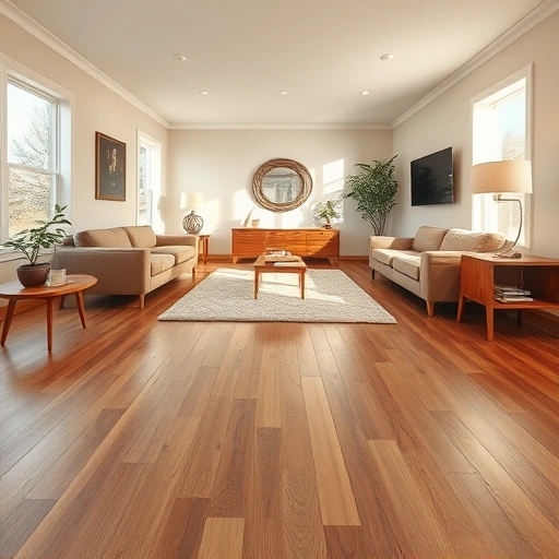 Spacious living area in Wellston, OK with natural wood flooring, plush rug, and stylish decor enhancing the ambiance.