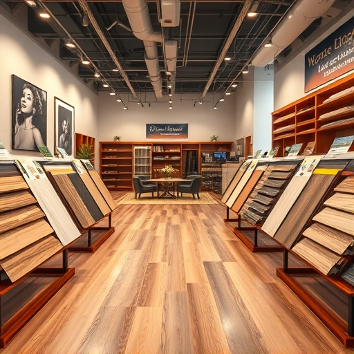 Modern flooring showroom in Ardmore OK showcasing hardwood, laminate, vinyl, and tile with elegant decor and lighting.