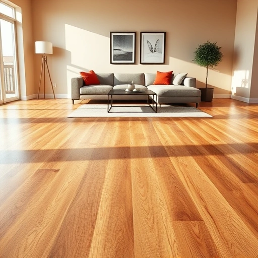 Spacious modern living room in Mustang OK featuring polished hardwood flooring and contemporary furniture.