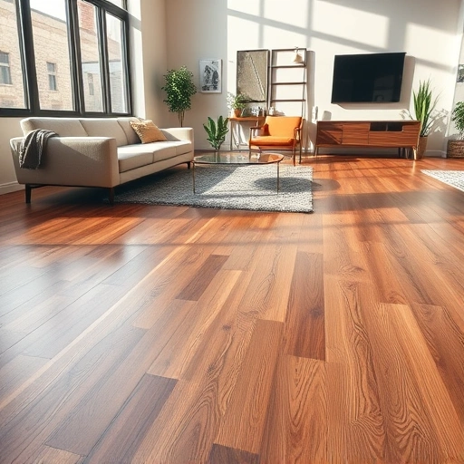 Engineered hardwood floor installation in a modern Oklahoma City living room, showcasing rich textures and warm tones.