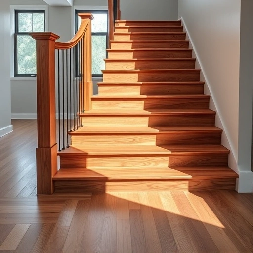 Hardwood stair nosing installation showcases rich grain, polished finish, and modern staircase design in Oklahoma City.