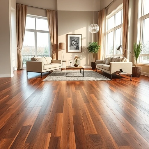 Spacious modern living room in Jones OK featuring polished hardwood flooring, minimalistic furniture, and natural lighting.