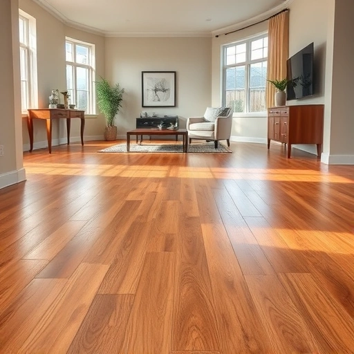 Polished hardwood floor installation in Ardmore OK showcasing rich tones, elegant baseboards, and modern interior design.