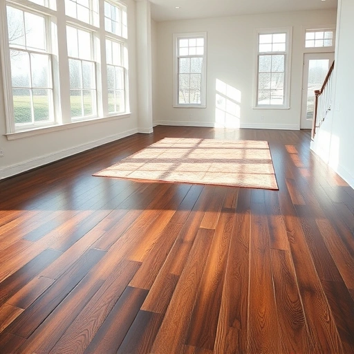 Spacious room with dark hardwood flooring, glossy finish, large windows, and soft neutral walls showcasing craftsmanship.