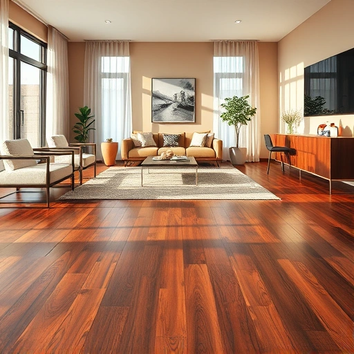 Hardwood floor staining in Oklahoma City with deep walnut finish, modern furnishings, and inviting natural light.