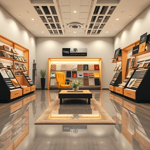Showroom in Union City OK showcasing diverse flooring options like hardwood laminate tile and carpet in a modern setting.