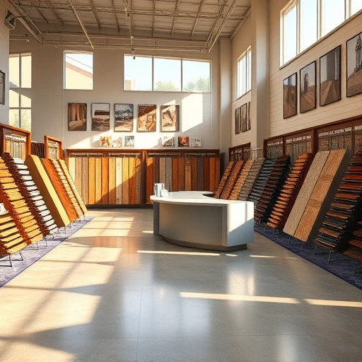 Flooring showroom in Union City, OK with diverse samples, polished concrete floors, and warm natural lighting.