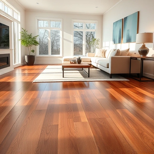 Modern living room in Slaughterville OK with polished hardwood flooring, stylish furnishings, and natural light.