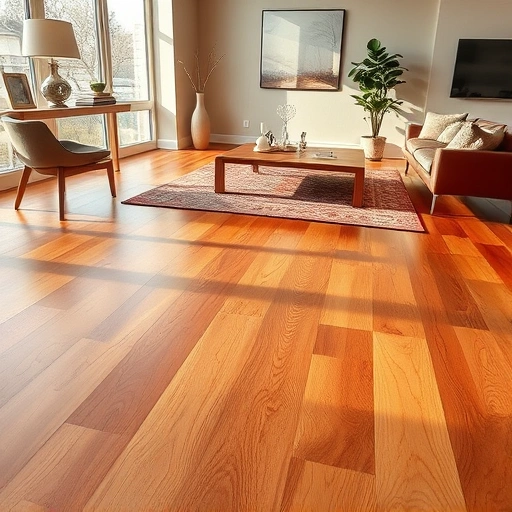 Hardwood floor repair in Oklahoma City displaying rich wood tones and sleek decor with natural light enhancing elegance.