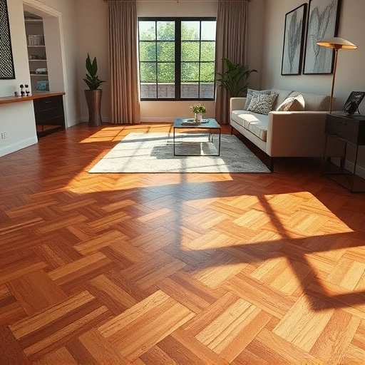 Elegant hardwood flooring in herringbone pattern enhances a stylish room in Choctaw, OK with natural light and decor.