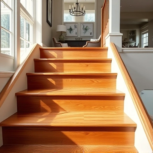 Completed hardwood stair tread installation in a modern Oklahoma City home showcasing rich wood tones and polished finish.