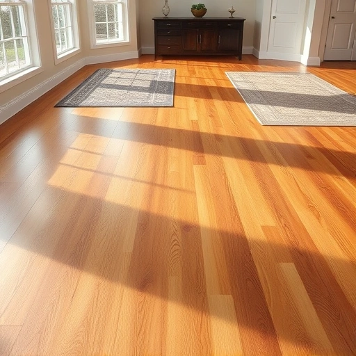 Hardwood floor replacement in Oklahoma City featuring warm-toned planks, polished shine, and elegant decor.