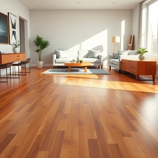 Hardwood floor screening and recoating in Oklahoma City with polished wood grain and modern minimalist decor.