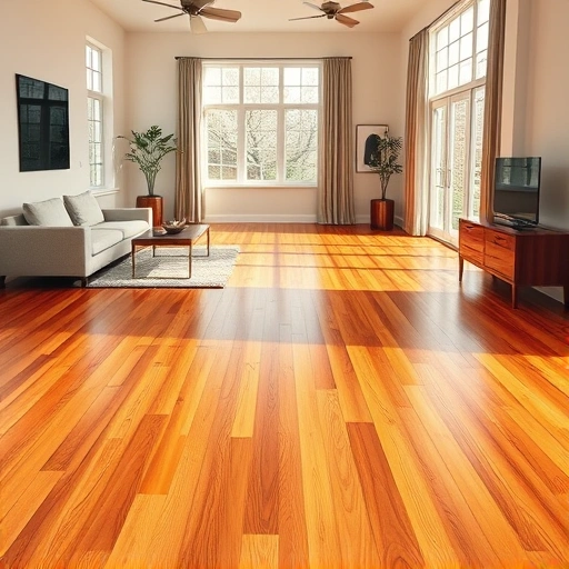 Perfectly completed hardwood flooring installation in El Reno, OK, showcasing polished wood in a stylishly staged room.