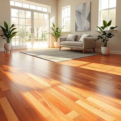 Gleaming hardwood floors in a stylish Oklahoma City room with natural light, minimal decor, and rich wood tones.