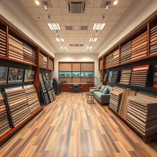 Showroom display of high-quality flooring options in Tinker AFB, OK featuring hardwood, tile, and carpet on elegant racks.