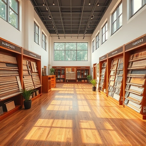 showroom in Shawnee OK featuring elegant hardwood laminate and tile flooring options on polished racks with natural light