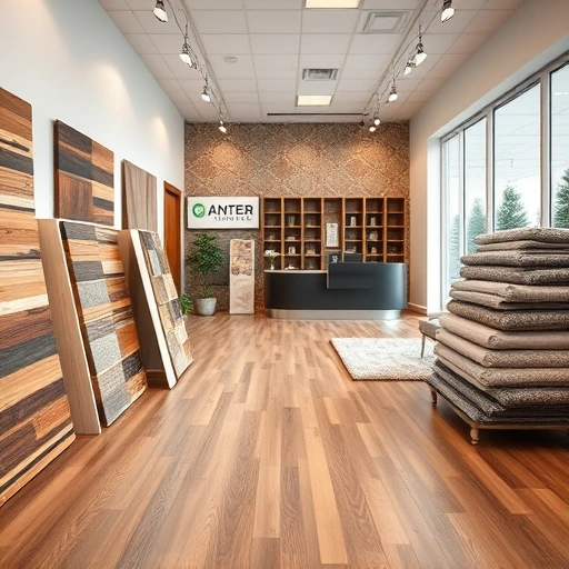 Showroom in Yukon OK featuring diverse flooring options like hardwood, tile, and carpet with modern decor and lighting.