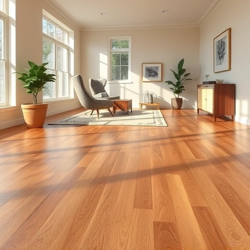Stunning hardwood flooring installation in Noble, OK with rich tones, glossy finish, and elegant decor accents.