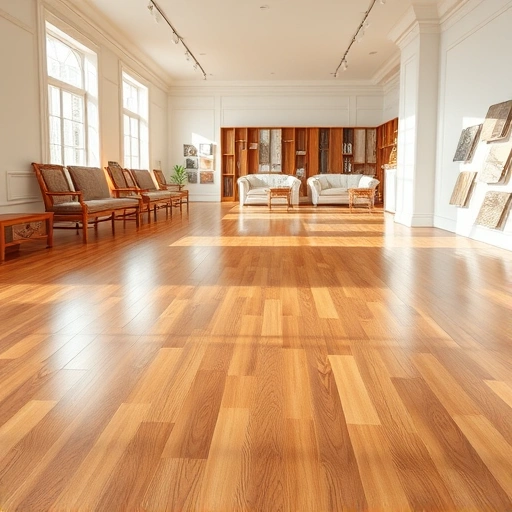 Polished hardwood floor reflecting light in a stylish showroom, showcasing flooring options in Slaughterville, OK.