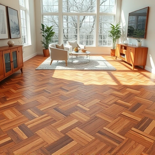 Stunning herringbone hardwood floor in a modern living space with elegant decor and natural light in Piedmont, OK.