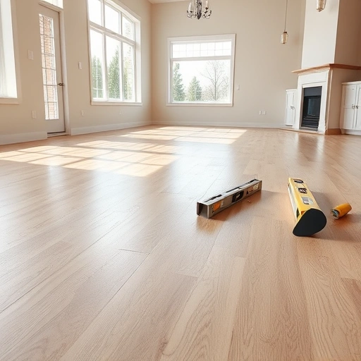 Subfloor leveling for hardwood installation in a modern Oklahoma City home with smooth texture and natural light.