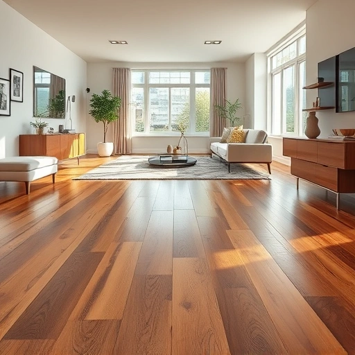 Wide plank hardwood floor installation in Oklahoma City with rich textures and elegant decor in natural light.
