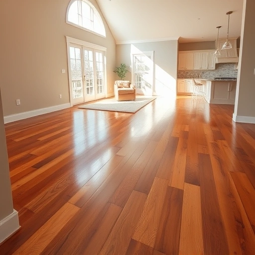 Spacious room with polished hardwood flooring, warm wood tones, and cozy seating area in Oklahoma City home.
