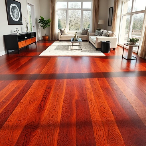 Polished mahogany hardwood floor with intricate grain patterns in a stylishly furnished room in Oklahoma City
