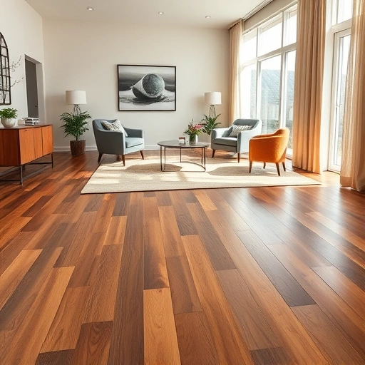 Flooring installation in Norman OK with rich hardwood textures and contemporary decor in a stylish room.