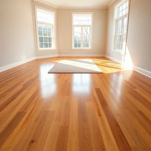 Spacious room with polished hardwood flooring reflecting warm hues and natural light, highlighting its beautiful craftsmanship.