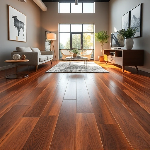 Polished hardwood flooring in a modern Oklahoma City commercial space with contemporary furniture and natural light.