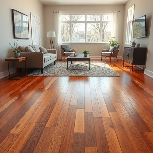 Polished hardwood floor with warm finish in elegant Oklahoma City interior, showcasing quality craftsmanship and design.