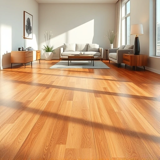 Stunning hardwood floor installation in Mustang OK with rich tones, minimalist decor, and natural light ambiance.