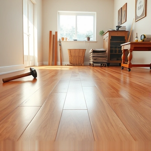 Perfectly completed subfloor repair for hardwood floors in Oklahoma City with polished wood and professional workspace.