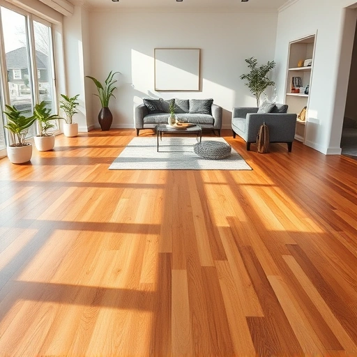 Spacious living room in Valley Brook OK with polished hardwood floors, stylish rug, and minimalist furniture.