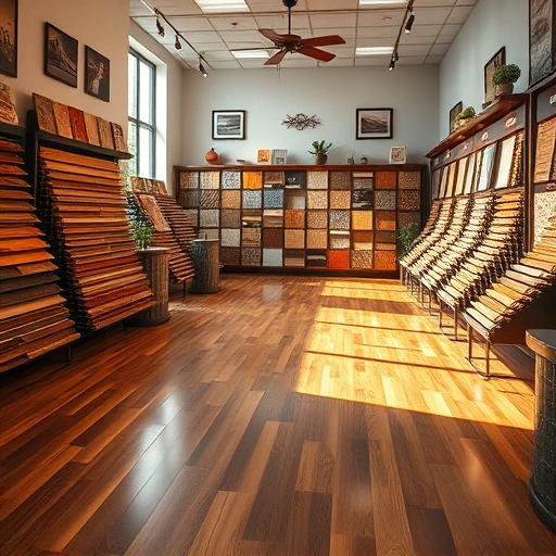 Showroom in Spencer, OK showcasing diverse flooring samples with elegant displays and warm lighting.