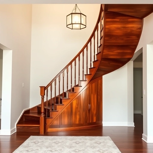 Refinished hardwood staircase in modern Oklahoma City home, showcasing polished wood tones and elegant balustrade.