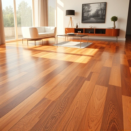 Polished hardwood floor in a modern Oklahoma City interior, showcasing rich grains and elegant furnishings.