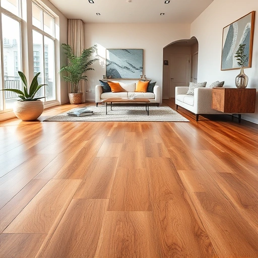 Beautiful hardwood flooring installation in a modern Oklahoma City living area, showcasing rich tones and polished finish.