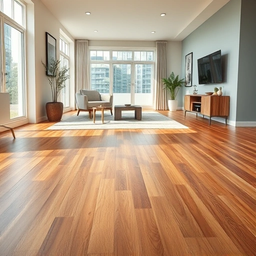 Quarter round trim installed flawlessly with hardwood floors in a well-lit modern interior in Oklahoma City.