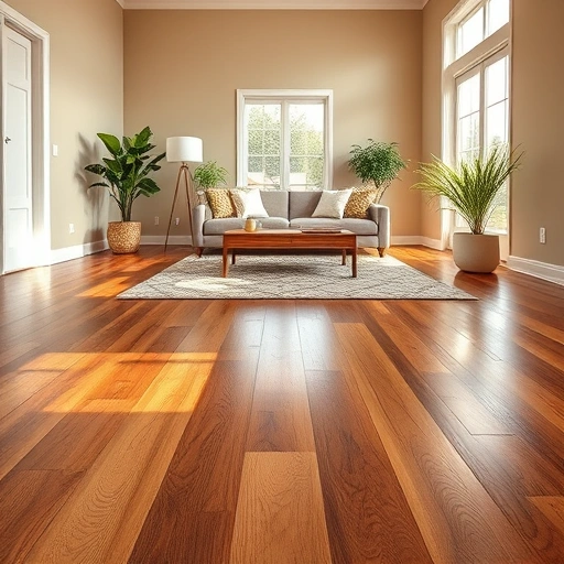 Completed hardwood floor sanding and refinishing in a spacious living room with natural light and minimalistic decor.