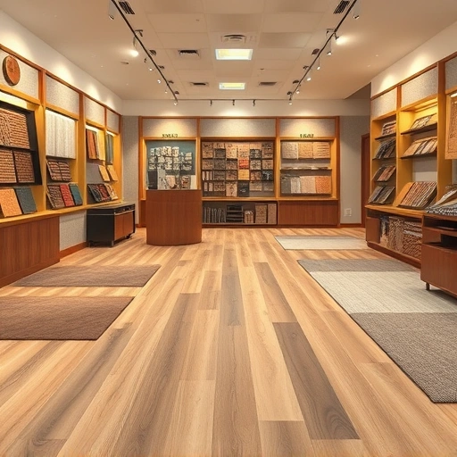 Showroom displaying various flooring options in Yukon, OK with elegant samples and organized accessories.
